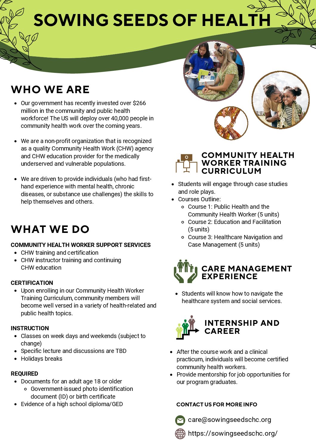 Sowing Seeds Community Health Worker Training Curriculum Flyer June 2023